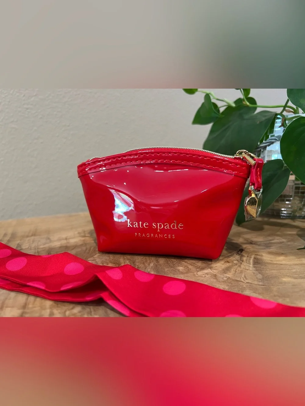Kate Spade Red Patent Coin Purse with Polka Dot Scarf